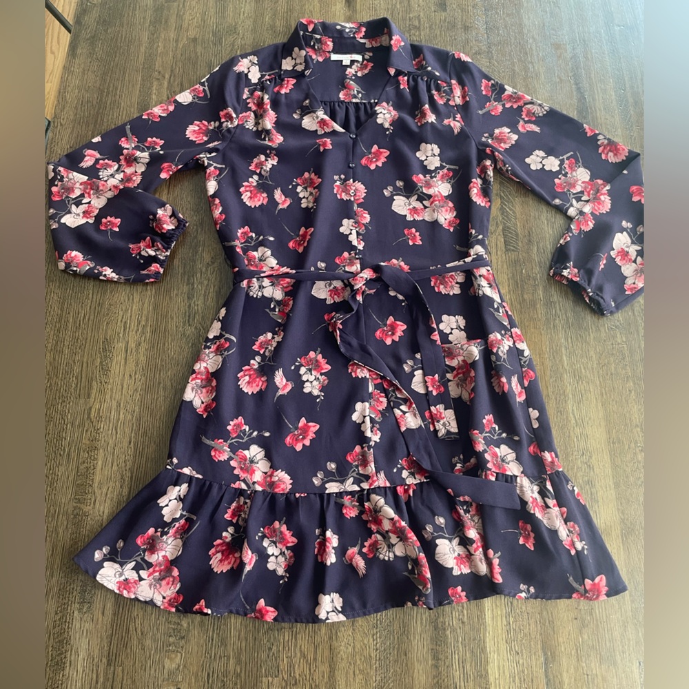 Skies are blue Anthropologie dress Floral Shirt Dress Belt - small